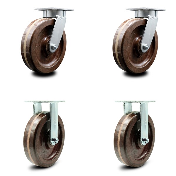 8 Inch Kingpinless High Temp Phenolic Wheel Swivel Caster Swivel 2 Rigid, 2PK